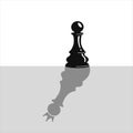 Pawn with the shadow of the queen. Chess game. Black chess piece.